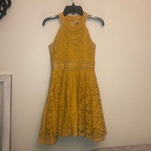 Girls mustard yellow lace crochet dress